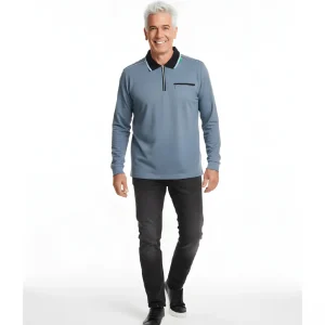 Heren Poloshirt Rits Streep Indigoblauw Donkerblauw