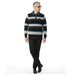 Herentrui Met Denim Polokraag Streep Antraciet Petrol