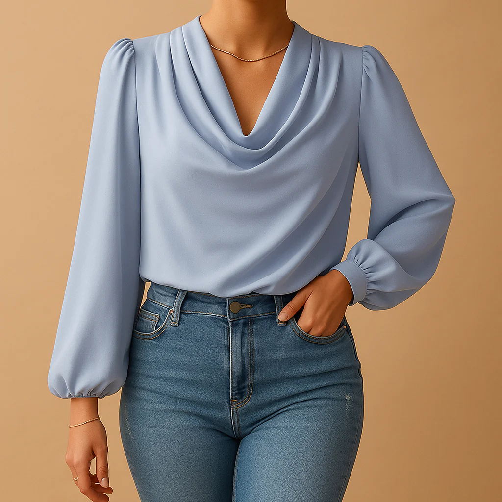 Luchtige chiffon blouse met V-hals en pofmouwen voor dames | Yara - Afbeelding 6