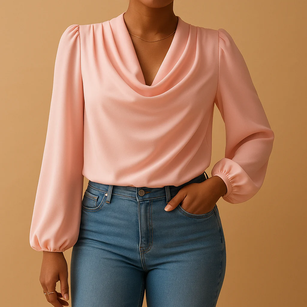 Luchtige chiffon blouse met V-hals en pofmouwen voor dames | Yara - Afbeelding 4