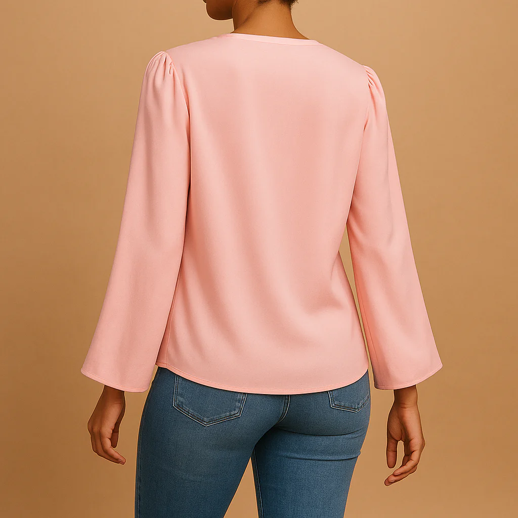 Luchtige chiffon blouse met V-hals en pofmouwen voor dames | Yara - Afbeelding 5