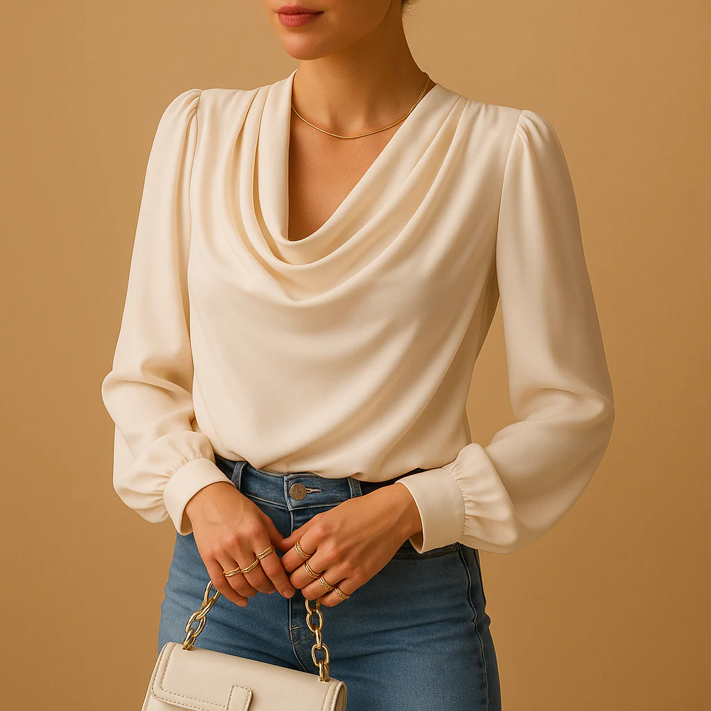 Luchtige chiffon blouse met V-hals en pofmouwen voor dames | Yara - Afbeelding 3