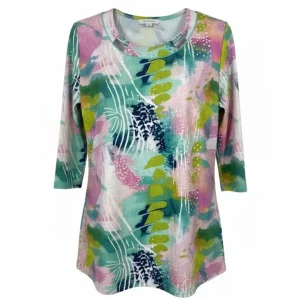 Luxe T-Shirt Met Ronde hals 3/4 Groen Roze