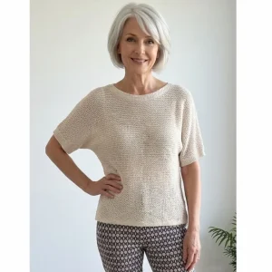 MXO Gehaakt Shirt Boothals Korte Mouw Beige