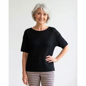 MXO Gehaakt Shirt Boothals Korte Mouw Zwart