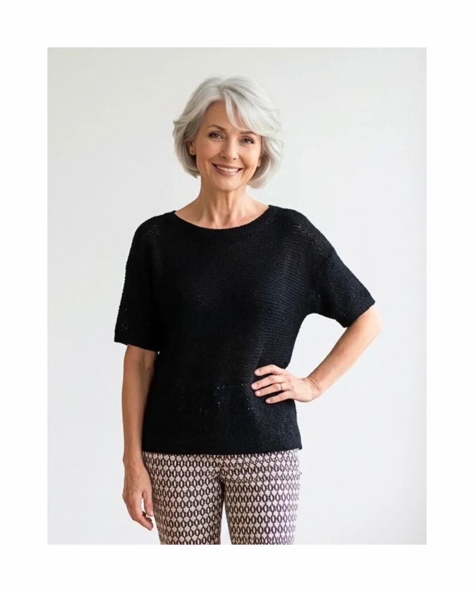 MXO Gehaakt Shirt Boothals Korte Mouw Zwart - Afbeelding 2