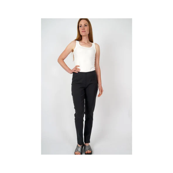 Slimfit Pantalon Viscose Elastiek Kort Zwart - Afbeelding 2