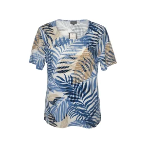 Marinello Bladeren T-Shirt Met Ronde Hals En Korte Mouwen Blauw Beige