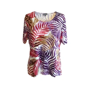 Marinello Bladeren T-Shirt Met Ronde Hals En Korte Mouwen Multicolor