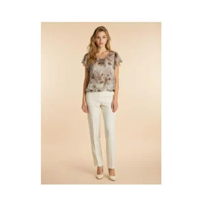 Marinello Blouson T-Shirt Met Korte Kapmouw Taupe Met Bloemen