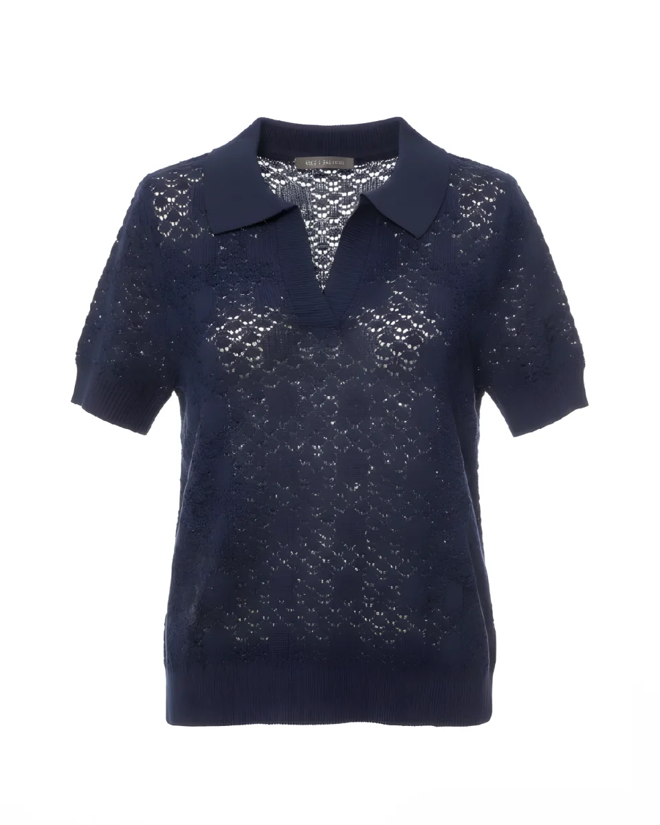 Marinello Gehaakt Poloshirt V Donkerblauw - Afbeelding 3