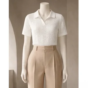 Marinello Gehaakt Poloshirt V Wit