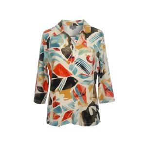 Marinello Polo Shirt Met 3/4 Mouw Aqua Oranje