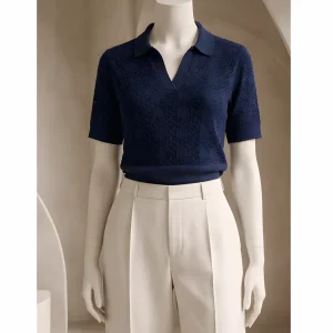 Marinello Gehaakt Poloshirt V Donkerblauw