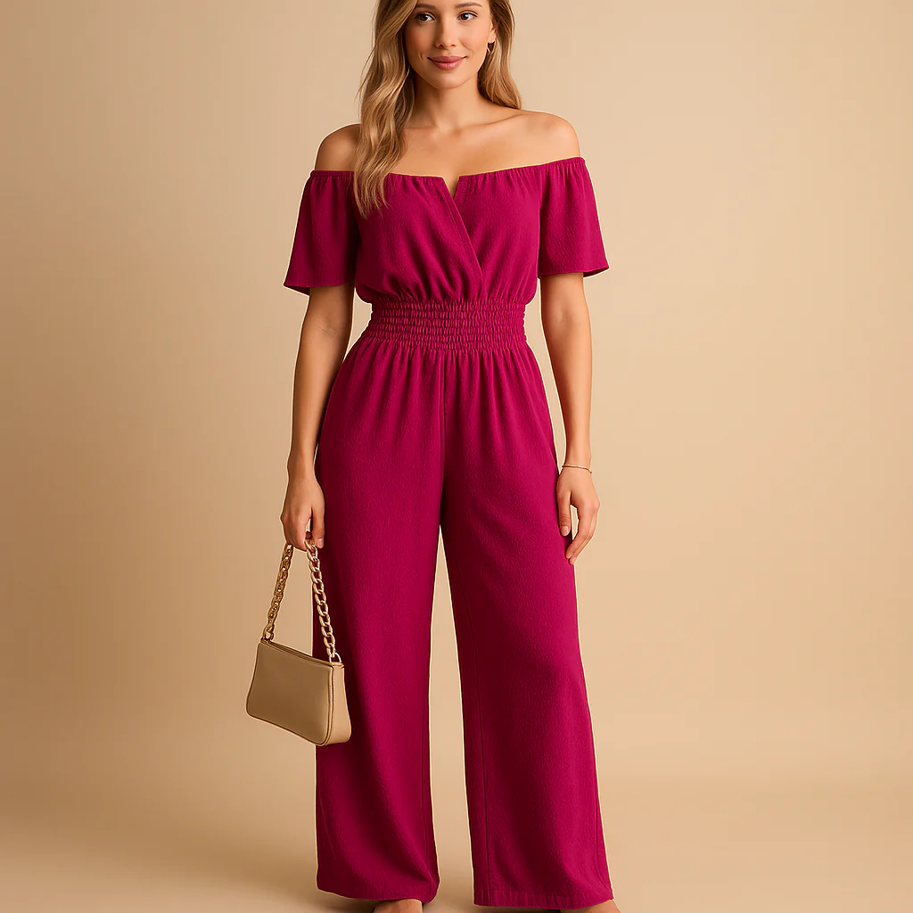 Off-shoulder geplooide jumpsuit voor dames | Milou - Afbeelding 4