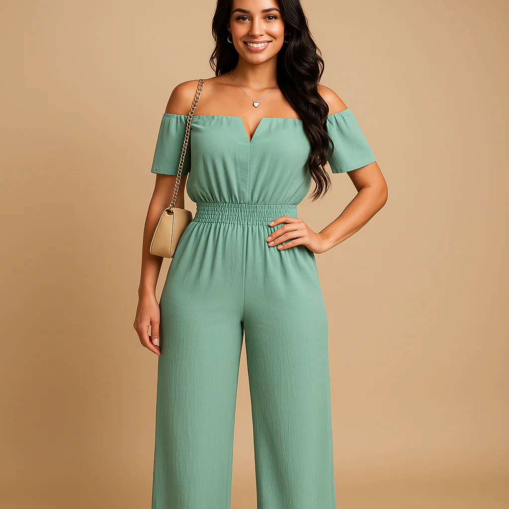 Off-shoulder geplooide jumpsuit voor dames | Milou - Afbeelding 5