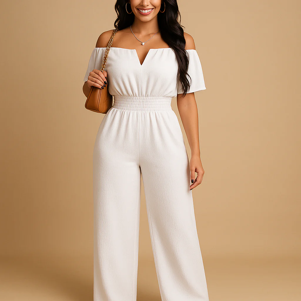 Off-shoulder geplooide jumpsuit voor dames | Milou - Afbeelding 3