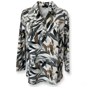 Polo Shirt Met Bladeren Dessin Grijs Taupe