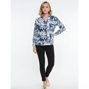 Polo Shirt Met Bladeren Dessin Indigoblauw