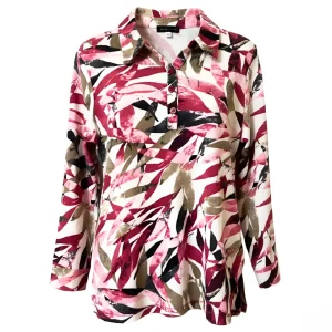 Polo Shirt Met Bladeren Dessin Oudroze Taupe