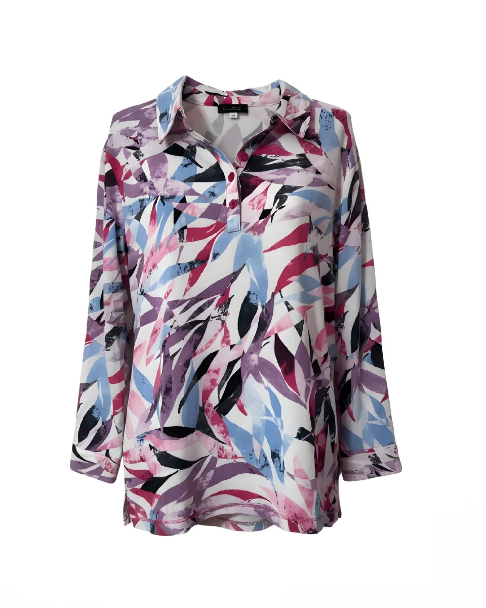 Polo Shirt Met Bladeren Dessin Roze Blauw - Afbeelding 3