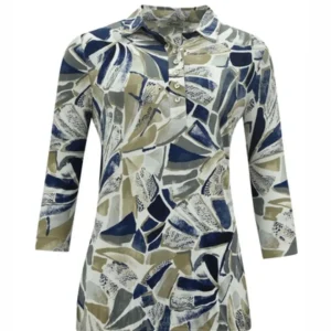 Sensia Blouson Shirt 3/4 Taupe Wit Marine