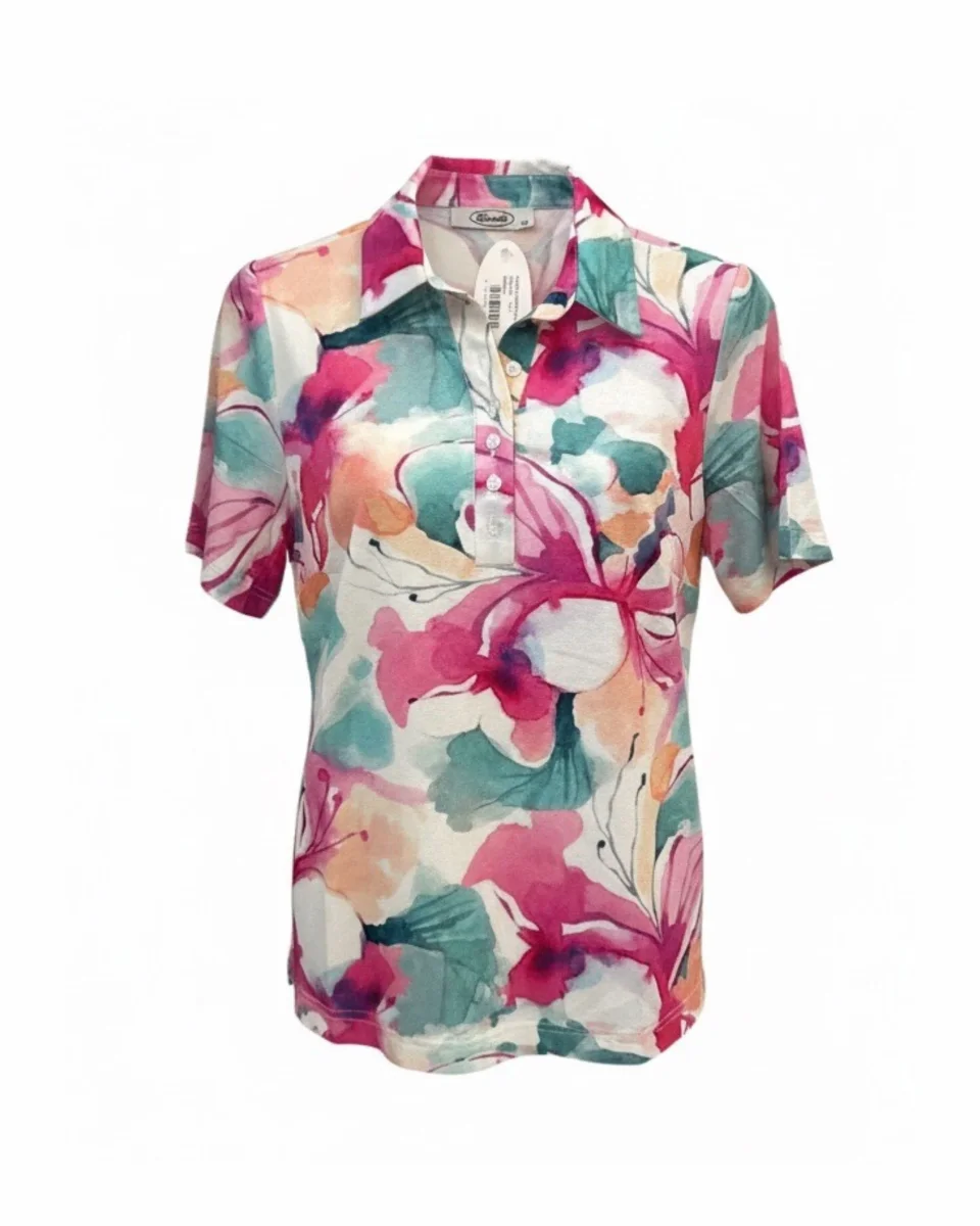 Sensia Poloshirt Bloem Fuchsia Groen - Afbeelding 3