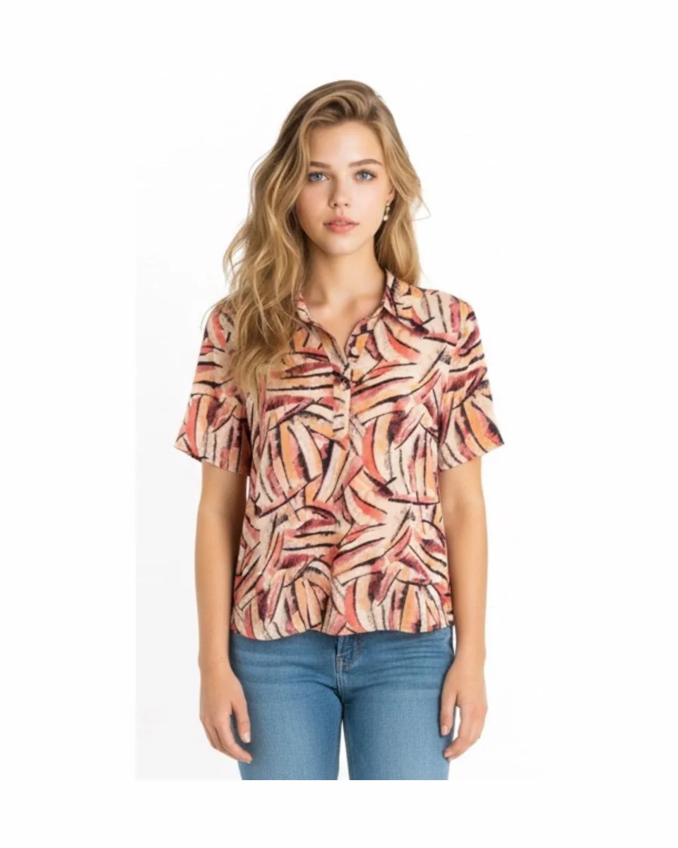 Sensia Poloshirt Dessin Koraal Roze Zwart - Afbeelding 2