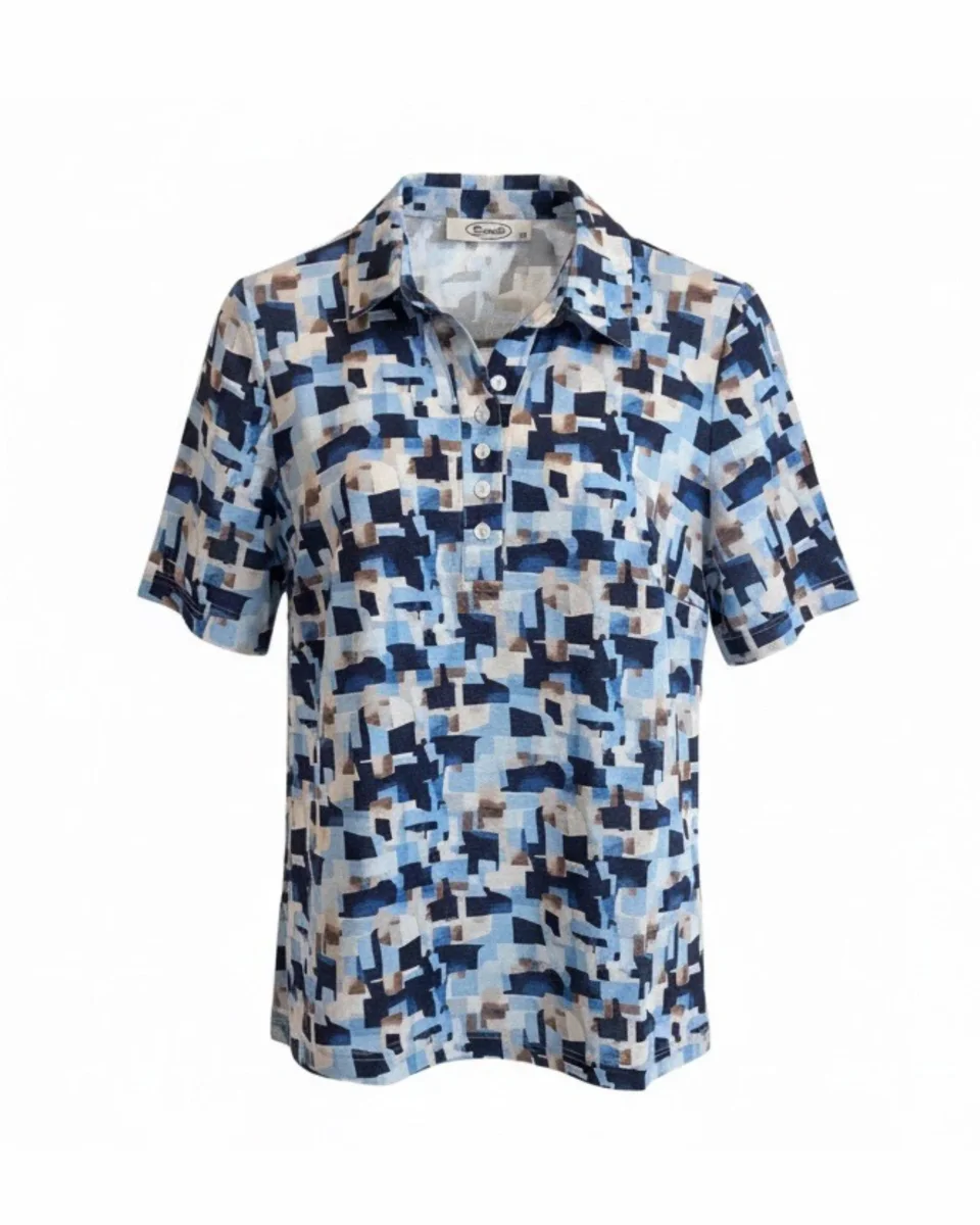 Sensia Poloshirt Kobaltblauw Bruin Blokjes - Afbeelding 3