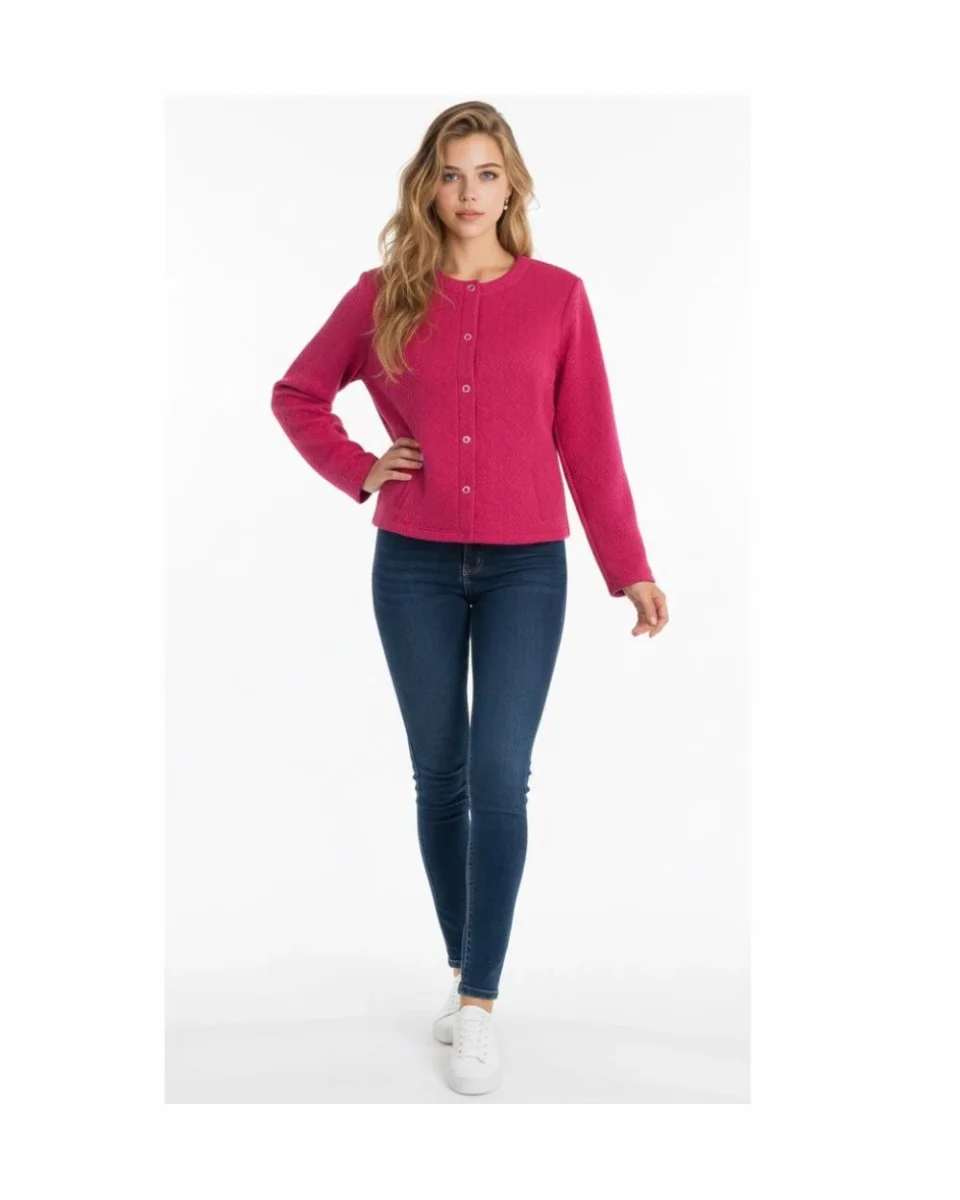 Sensia Vestjasje Risana Vest met Structuur Knopen Fuchsia - Afbeelding 3