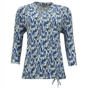 Sensia Shirt 3/4 Mouw Dessin Kobaltblauw Zwart Beige