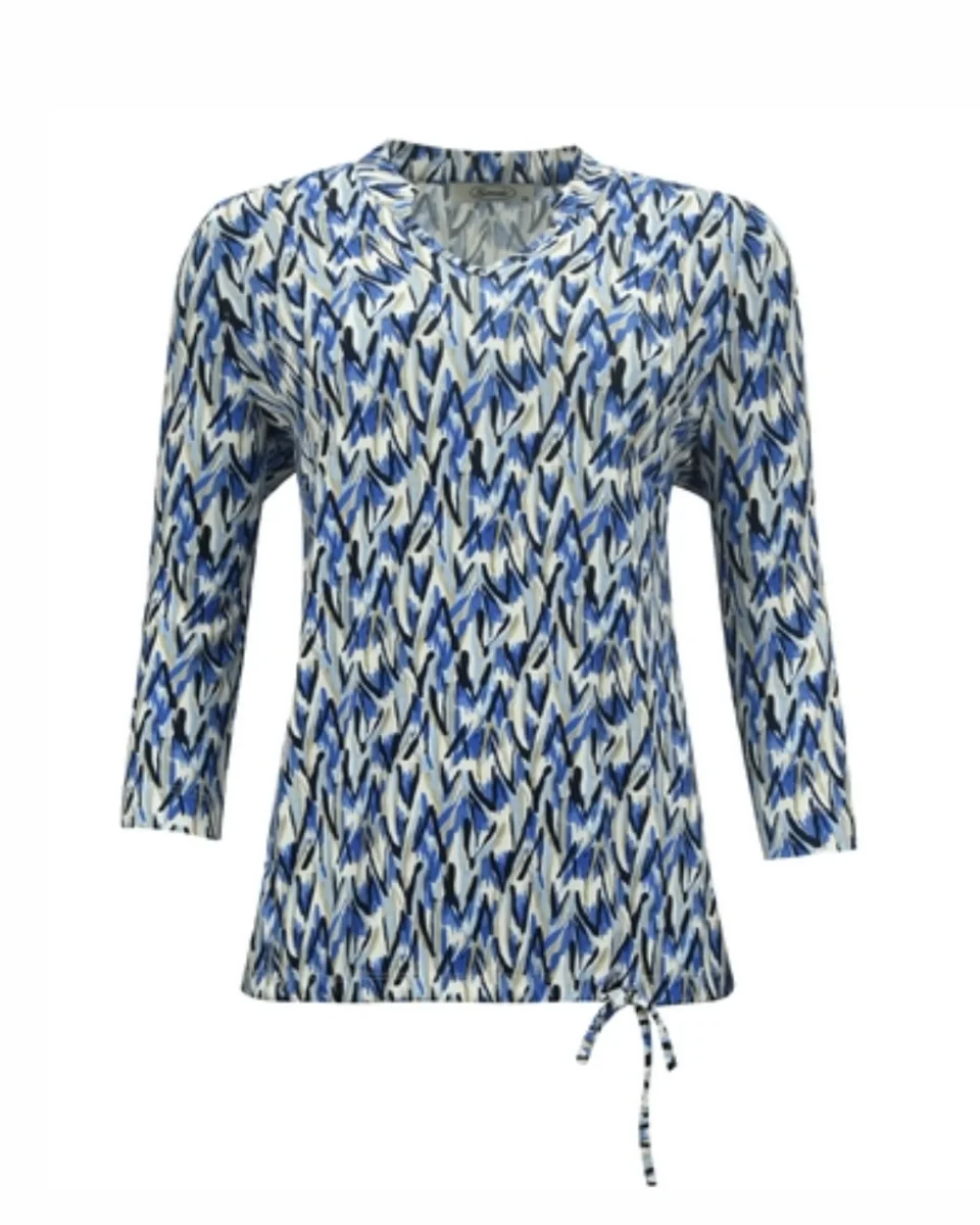 Sensia Shirt 3/4 Mouw Dessin Kobaltblauw Zwart Beige - Afbeelding 2