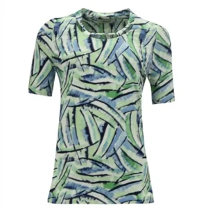 Sensia Shirt Met Open Gewerkte Halslijn Blauw Groen Marine