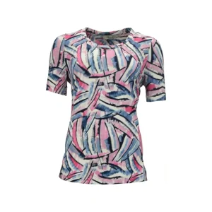 Sensia Shirt Met Open Gewerkte Halslijn Blauw Roze Marine