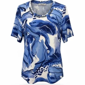 Sensia Shirt Met Open Gewerkte Halslijn Kobaltblauw Wit