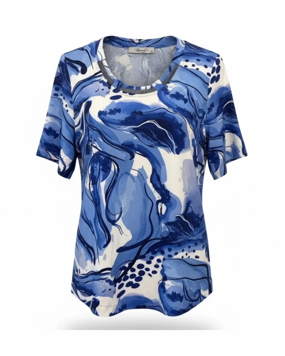 Sensia Shirt Met Open Gewerkte Halslijn Kobaltblauw Wit - Afbeelding 2