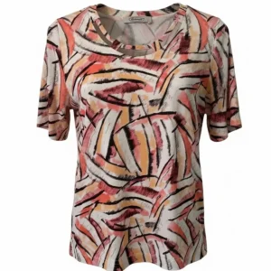 Sensia Shirt Met Open Gewerkte Halslijn Oranje Roze Zwart