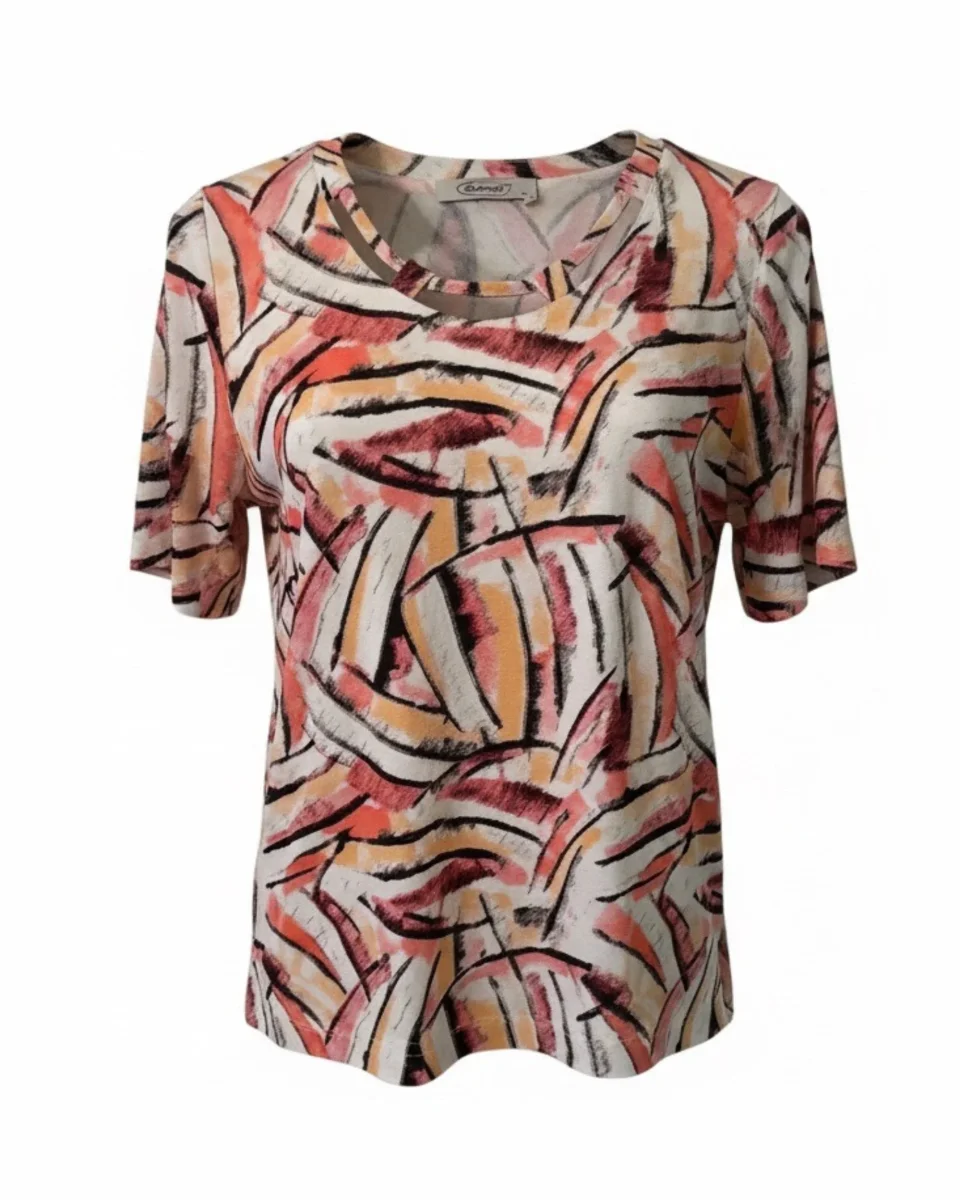 Sensia Shirt Met Open Gewerkte Halslijn Oranje Roze Zwart