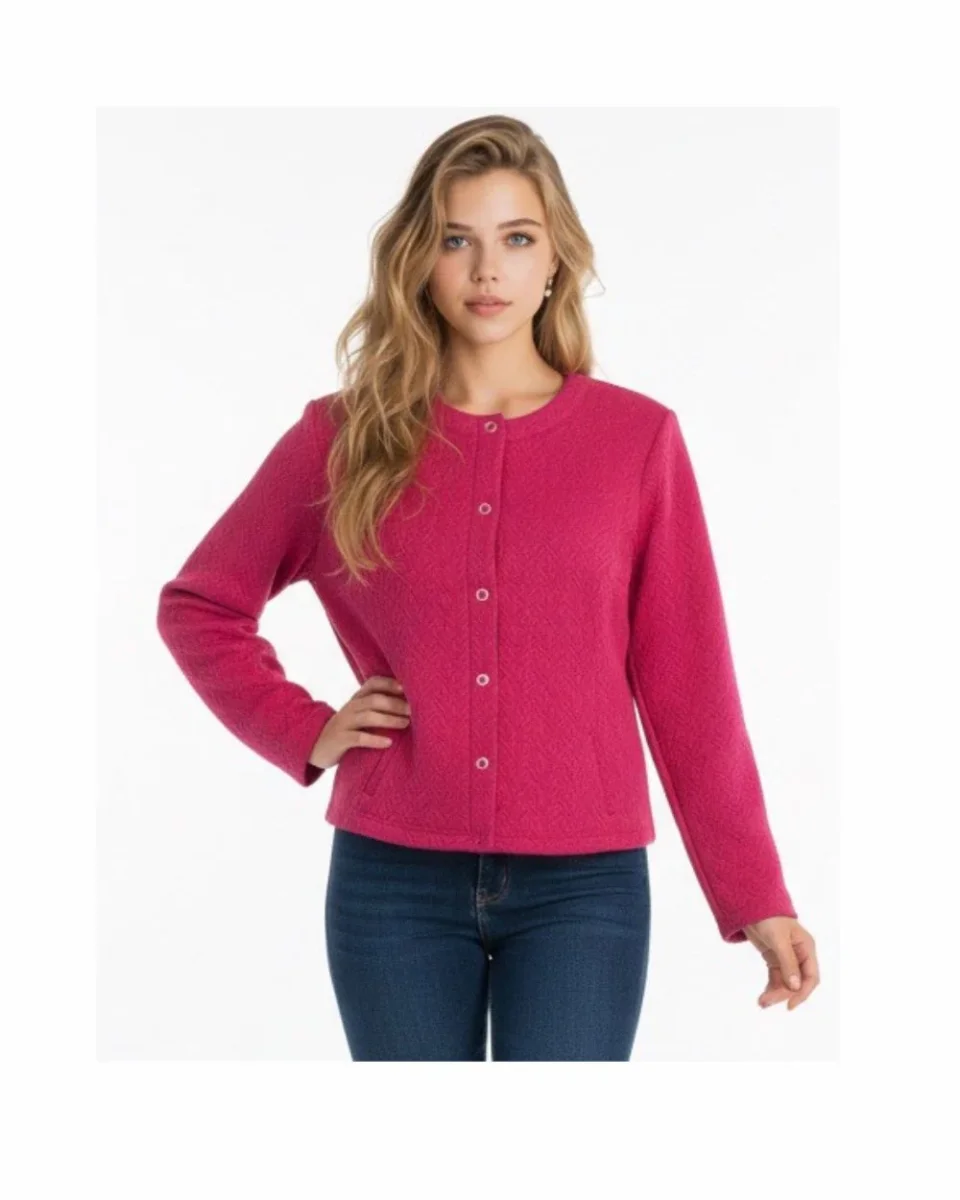 Sensia Vestjasje Risana Vest met Structuur Knopen Fuchsia