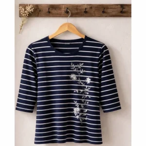 Shirt 3/4 Mouw Streep Donkerblauw Wit