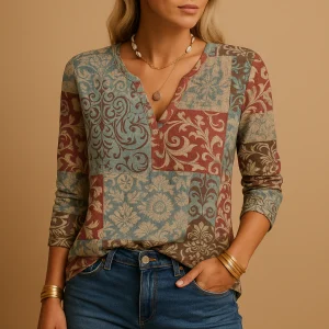 Casual top met printmix en lange mouwen voor dames | Nadine