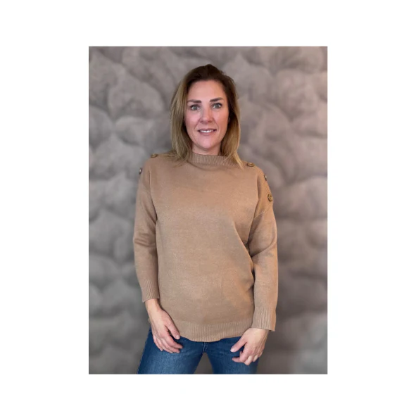 Trui Turtle Nek Knoop Camel - Afbeelding 2