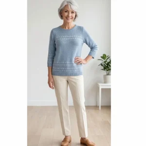 Zomertruitje Blauw Driekwart Met Witte Stip