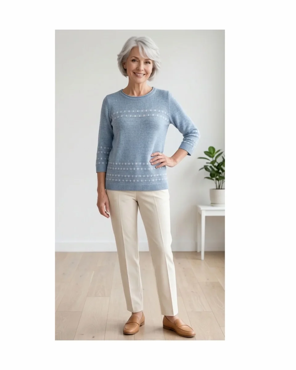 Zomertruitje Blauw Driekwart Met Witte Stip