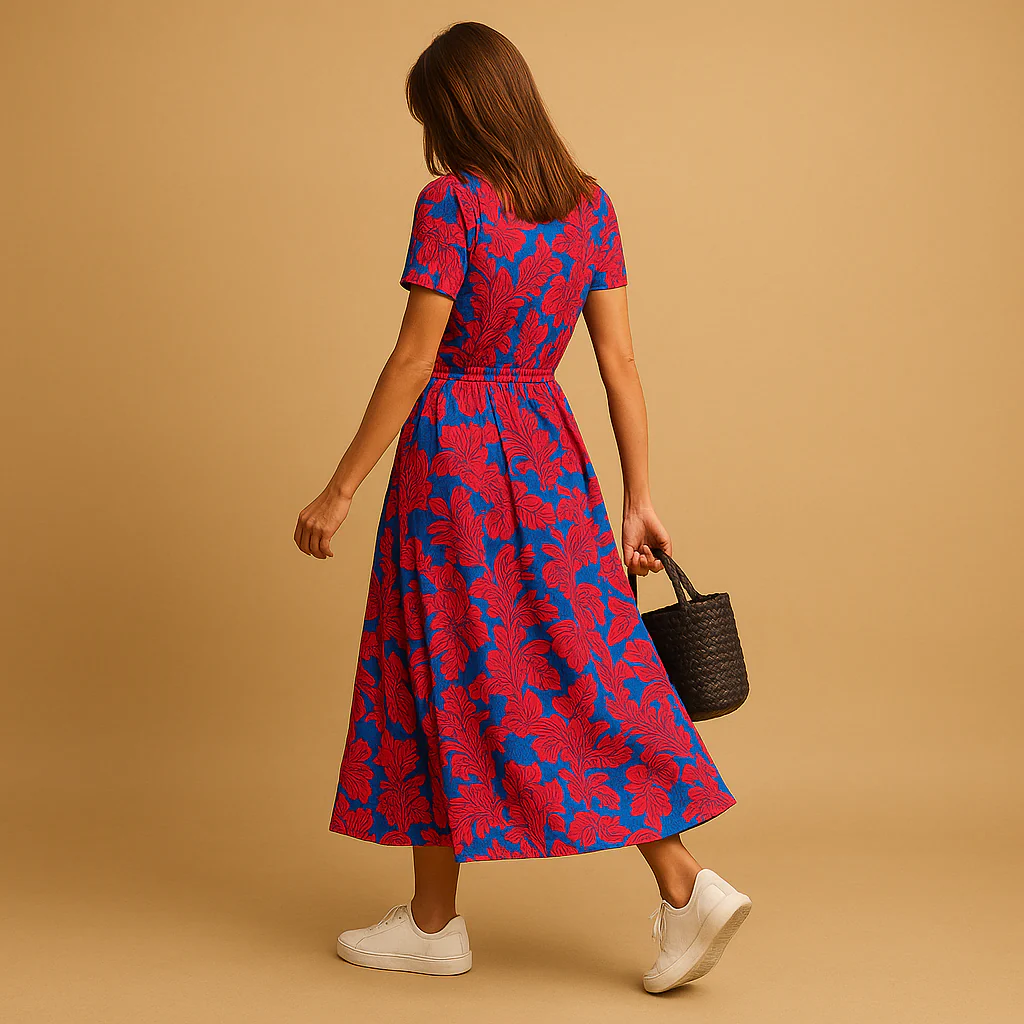 A-lijn zomerjurk met pofmouwen en knoopdetails voor dames | Mare - Afbeelding 3