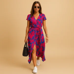 A-lijn zomerjurk met pofmouwen en knoopdetails voor dames | Mare