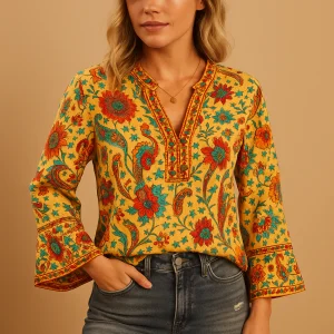 Blouse met bloemenprint en uitlopende mouwen voor dames | Yara