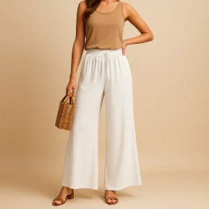 Chique broek met hoge taille en wijde pijpen voor dames | Yara