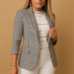 Elegante damesblazer met opvallende print en shawlkraag | Nienke