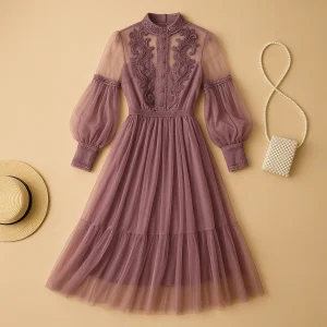 Elegante bloemenjurk met opstaande kraag voor dames | Elvira